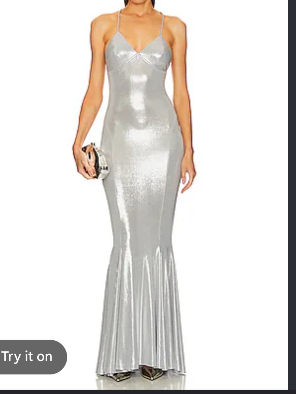 NWT Norma Kamali Metallic Pearl Low-Back Slip Fishtail Gown